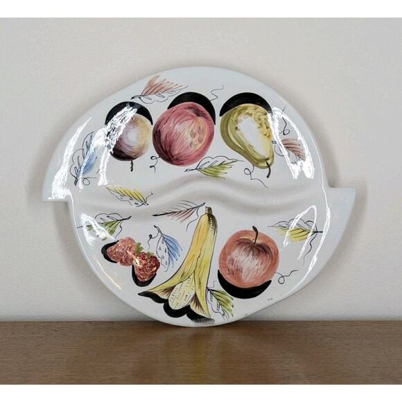 Italian Porcelain Circular Divided Serving Platter Hand Painted Fruit Signed - Picture 3 of 16